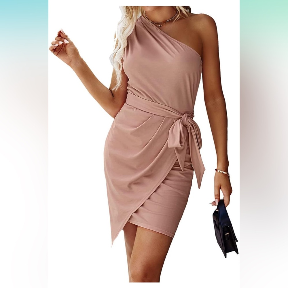 Pink One Shoulder Tie Front Cocktail Dress